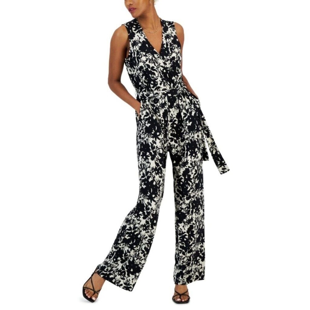 INC International Concepts Audrina Black and White Floral Jumpsuit NWT